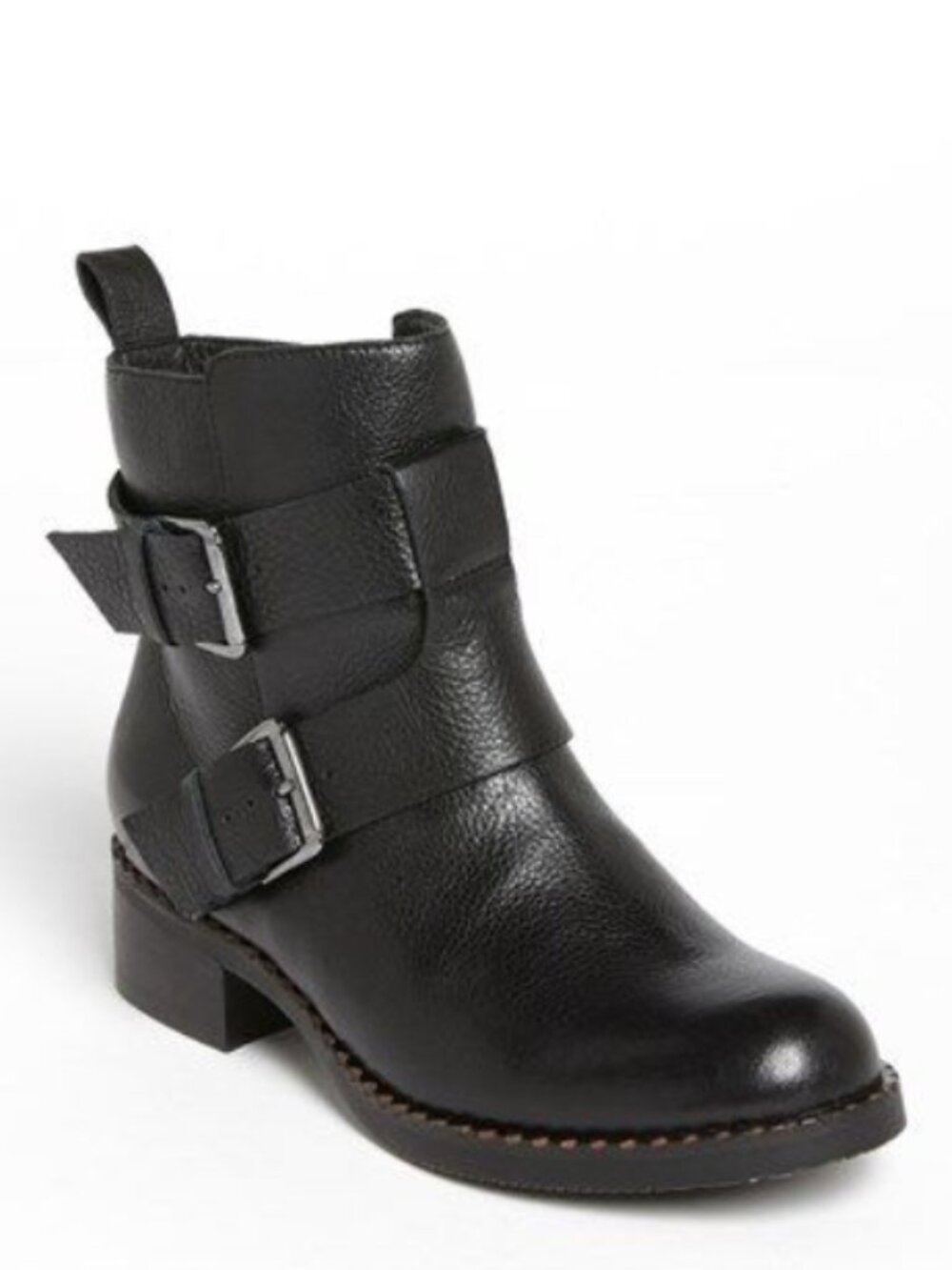 gentle souls Black Leather Ankle Booties with Buckle Detail